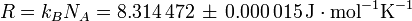 R = k_BN_A = 8,314 \, 472 \, \ pm \, 0,000 \, 015 \, \ mbox {J} \ cdot \ mbox {} mol ^ {- 1} \ mbox {K} ^ {- 1} \,