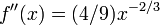 f '' (x) = (4/9) x ^ {- 2/3} \!