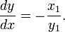 \ Frac {dy} {dx} = - \ frac {x_1} {y_1}.