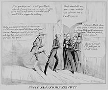 Historical political cartoon. El subtítulo lee